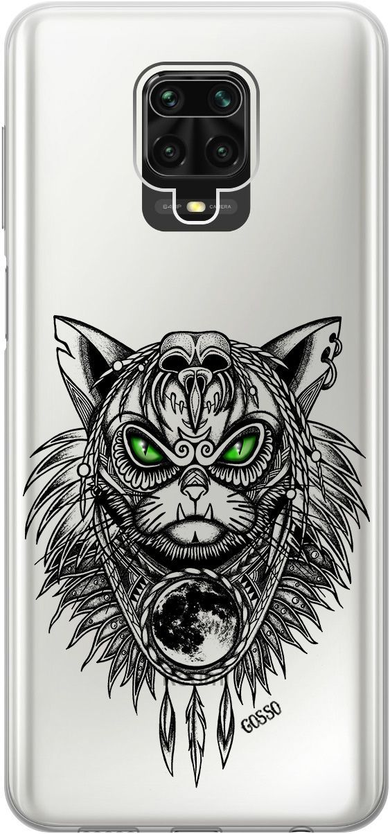 

Чехол на Xiaomi Redmi Note 9s "Shaman Cat" прозрачный, Прозрачный;черный, 713
