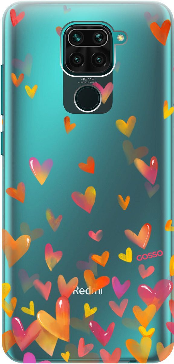 

Чехол на Xiaomi Redmi Note 9 "Flying Hearts" прозрачный, Прозрачный;желтый, 108