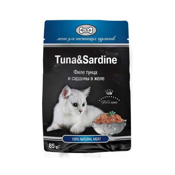 Влажный корм для кошек Gina тунец и сардины, 24 шт по 85 г