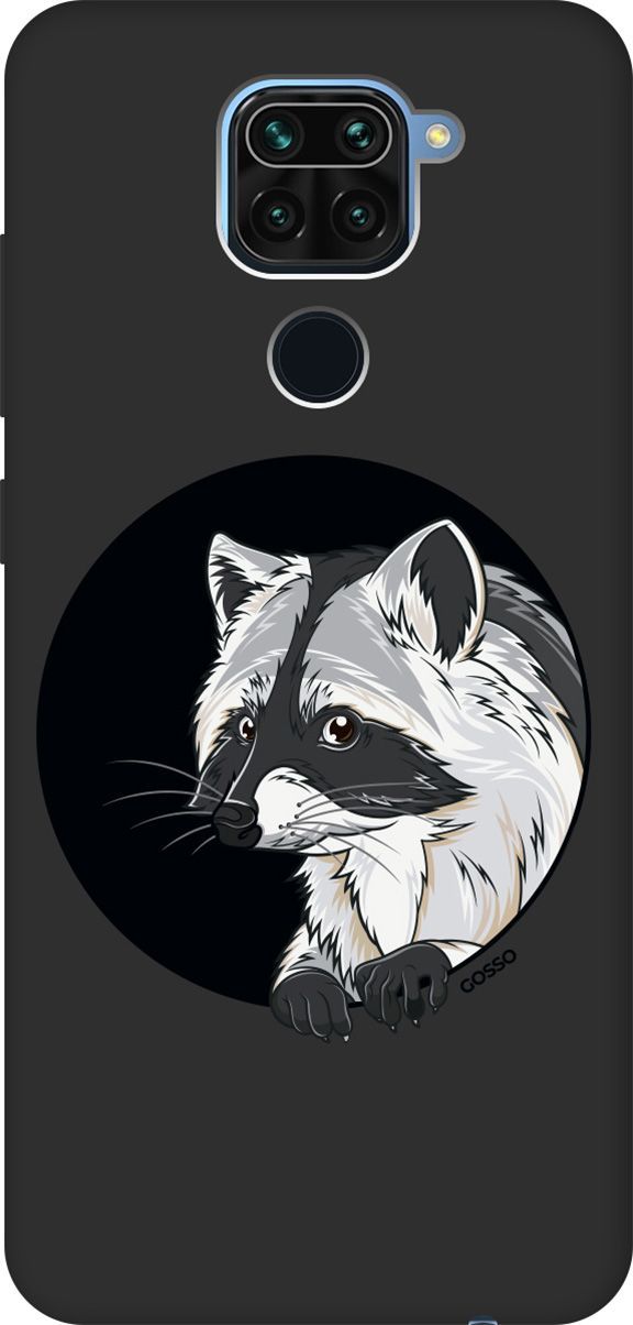 

Чехол на Xiaomi Redmi Note 9 "Raccon in a Hollow" черный, Черный;белый, 109
