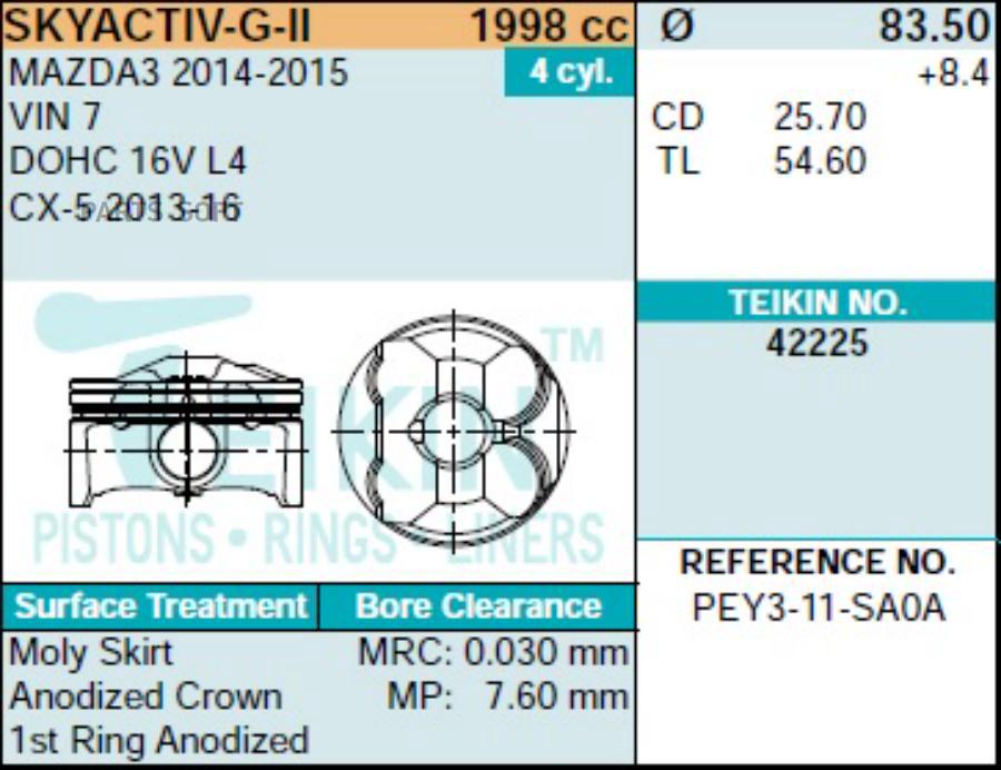 

Комплект поршней TEIKIN 42225Std Skyactiv-G-Ii