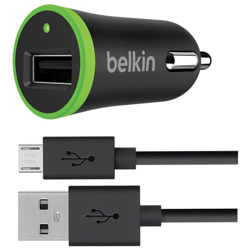 фото Автомобильное зарядное устройство belkin f8m711bt04 usb 1a + кабель usb-microusb black