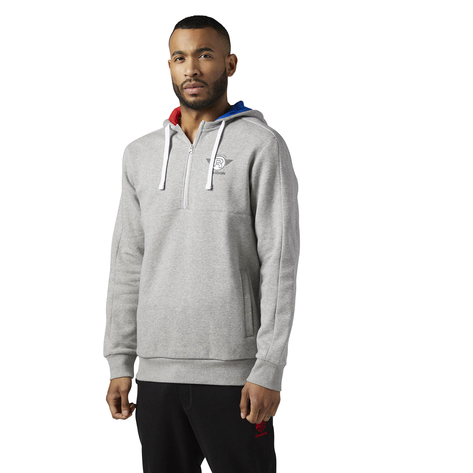 фото Худи мужское reebok graphic half zip серое s