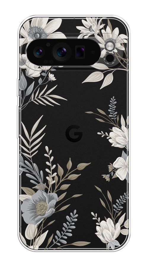 

Чехол на Google Pixel 9 Pro "Цветы сепия", Серый;прозрачный;зеленый;белый, 272050-1