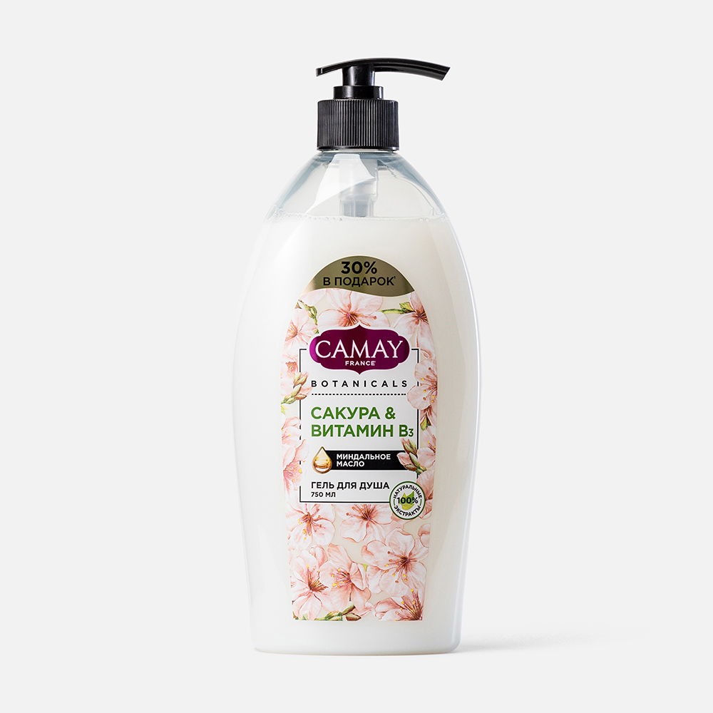 

Гель для душа Camay Botanicals Японская сакура с миндальным маслом 750 мл, гель для душа