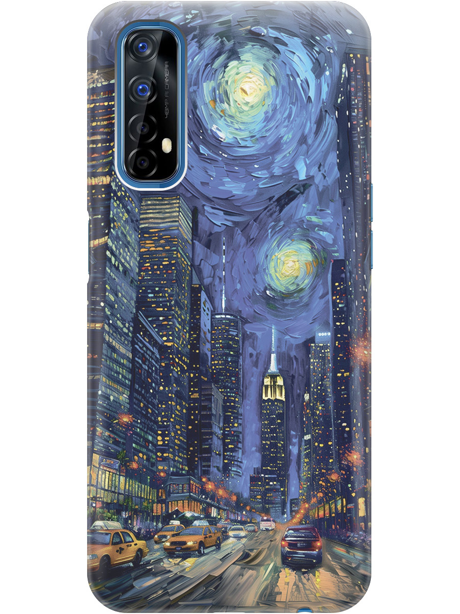 

Силиконовый чехол на Realme 7 с принтом "Ночной проспект", Прозрачный;синий;черный, 725455510
