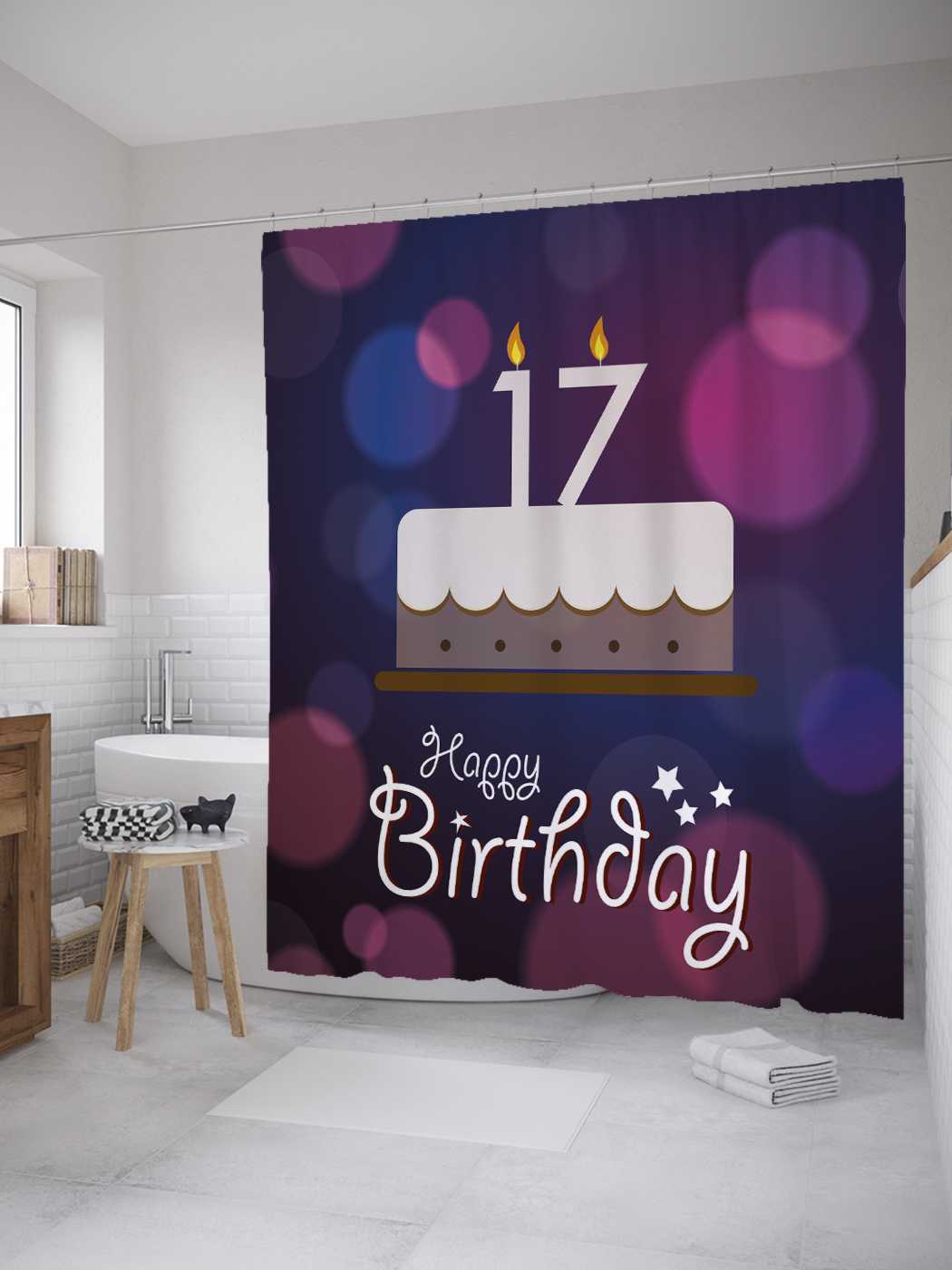 

Штора для ванной JoyArty "Тирамису на 17-летие" из сатена, 180х200 см с крючками, Бежевый