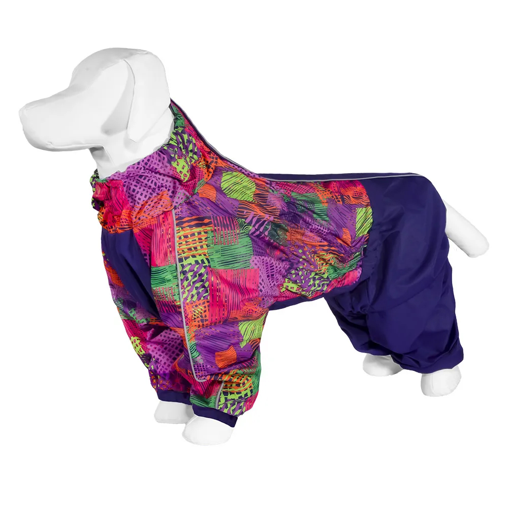 Дождевик для собаки Yami-Yami одежда Лабрадор с рисунком квадраты лаванда