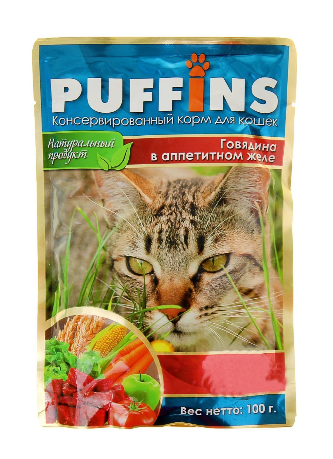 

Влажный корм для кошек Puffins говядина в аппетитном соусе, 24шт по 100г, говядина 100 г