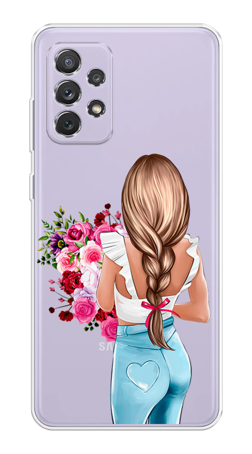 

Чехол на Samsung Galaxy A73 "Девушка с цветами", Коричневый;розовый;голубой, 2104650-6