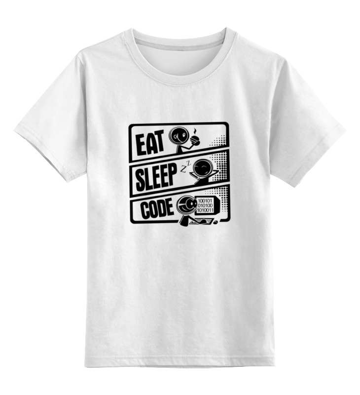 

Детская футболка классическая Printio Eat, sleep, code, р. 152, Белый, 0000000659130