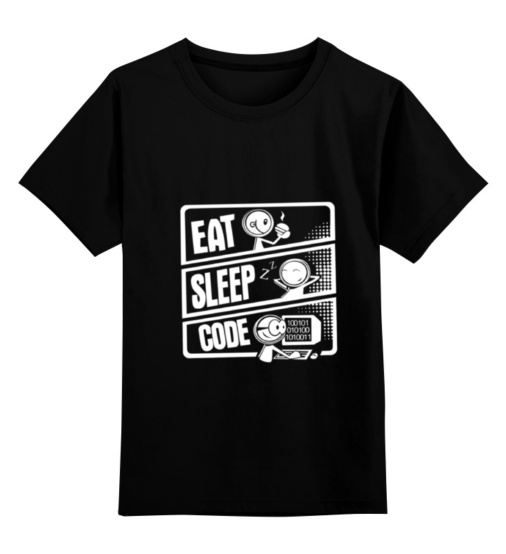 

Детская футболка классическая Printio Eat, sleep, code, р. 152, Черный, 0000000660240