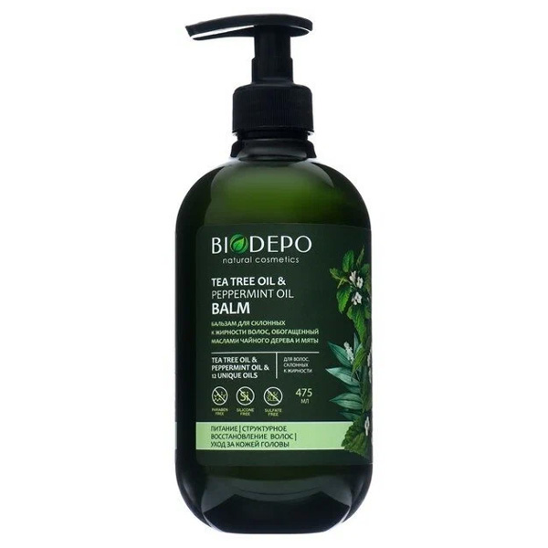Бальзам для волос Biodepo питательный, с маслами чайного дерева и мяты, 475 мл botavikos гидролат мяты перечной и витамин в3 для выравнивания тона и сияния кожи 150