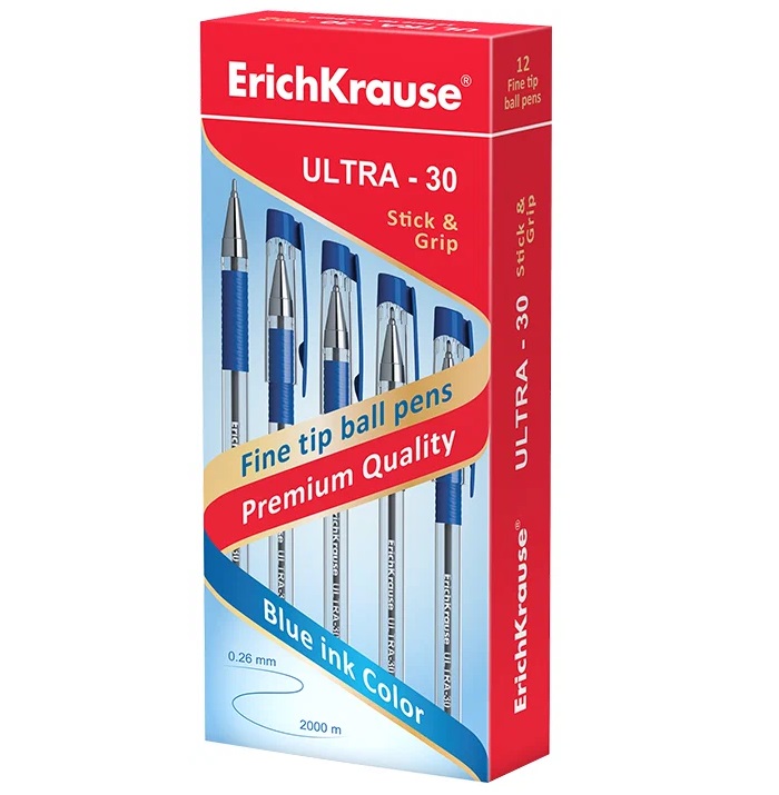 

Набор ручек шариковых Erich Krause "Ultra 30" синяя, 0,7мм, грип, 12 шт.