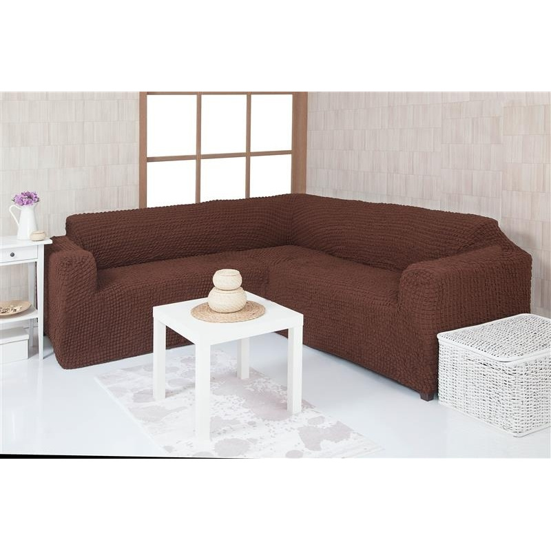 фото Чехол на угловой диван без оборки venera, тёмно-коричневый concordia