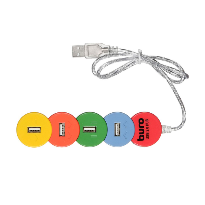 

Разветвитель USB 2.0 Buro BU-HUB4-0.5-U2.0-Snake 4порт. разноцветный