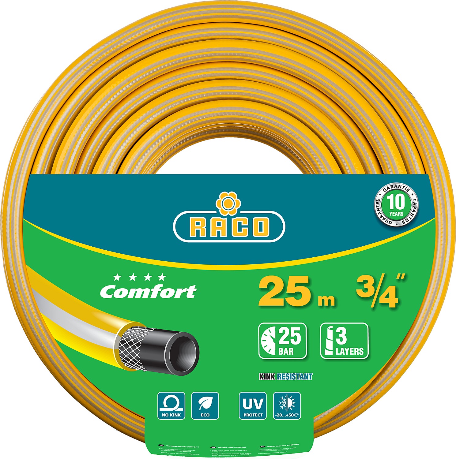 фото Шланг поливочный "comfort", 25 атм, армированный, 3-х слойный, 3/4", 25 м raco