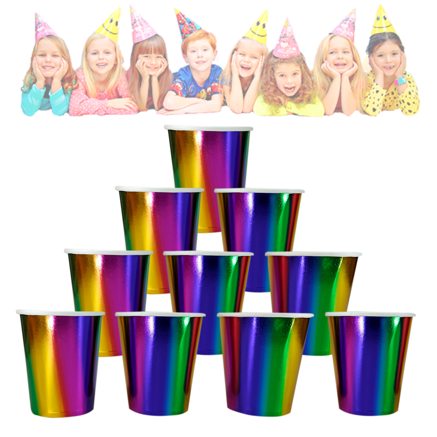 Набор одноразовых праздничных стаканчиков разноцветный Радуга 9.8*5*8 см 10 штук