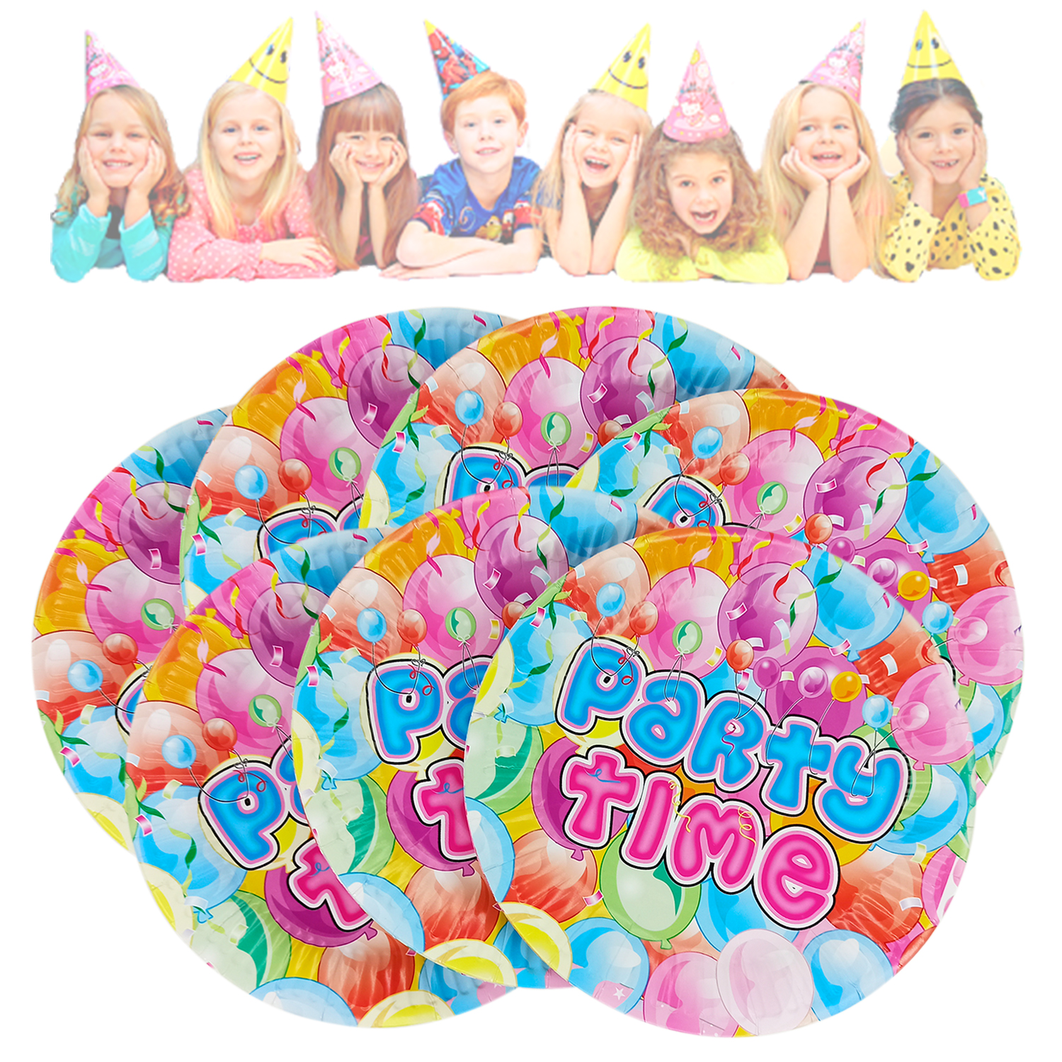 фото Набор одноразовых праздничных тарелок разноцветные вечеринка диаметр 18 см 10 штук diligence party