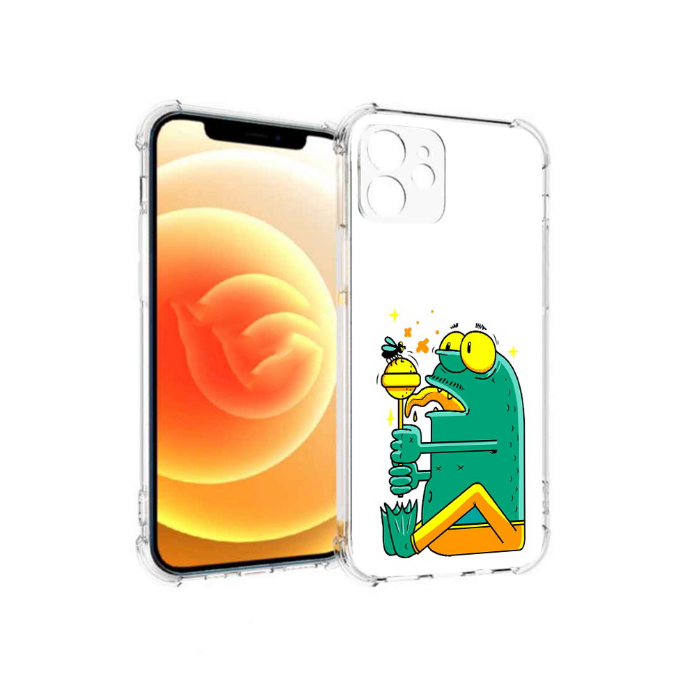 

Чехол MyPads Tocco для Apple iPhone 12 Зеленая лягушка с чупа чупсом (PT157543.607.85), Прозрачный, Tocco