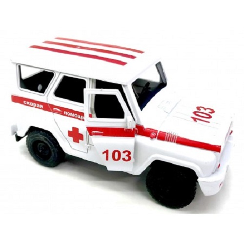 Машина 1000toys скорая помощь белого цвета открывается двери инерционная