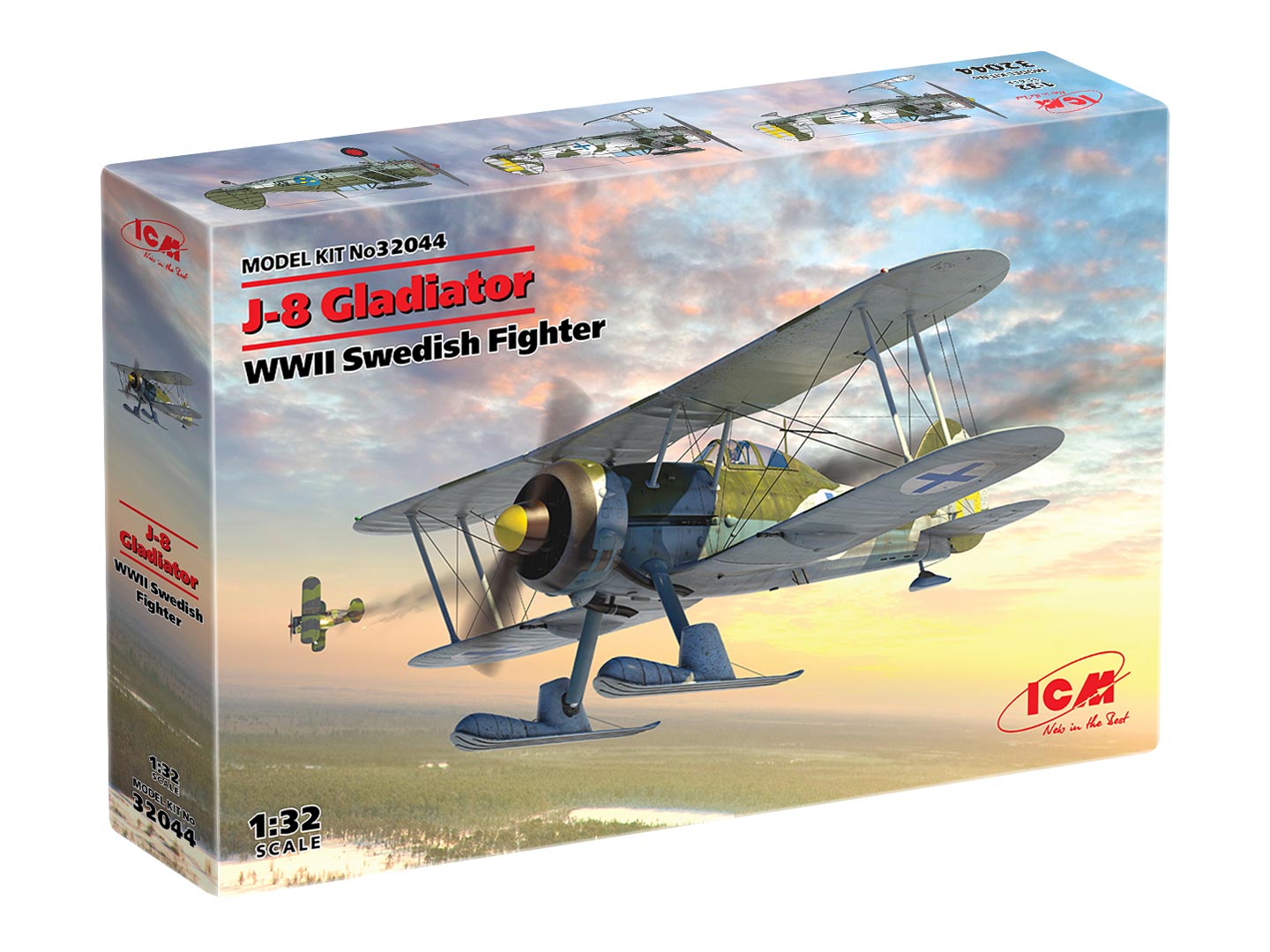 фото Сборная модель icm 1/32 истребитель ввс швеции iiмв j-8 gladiator 32044