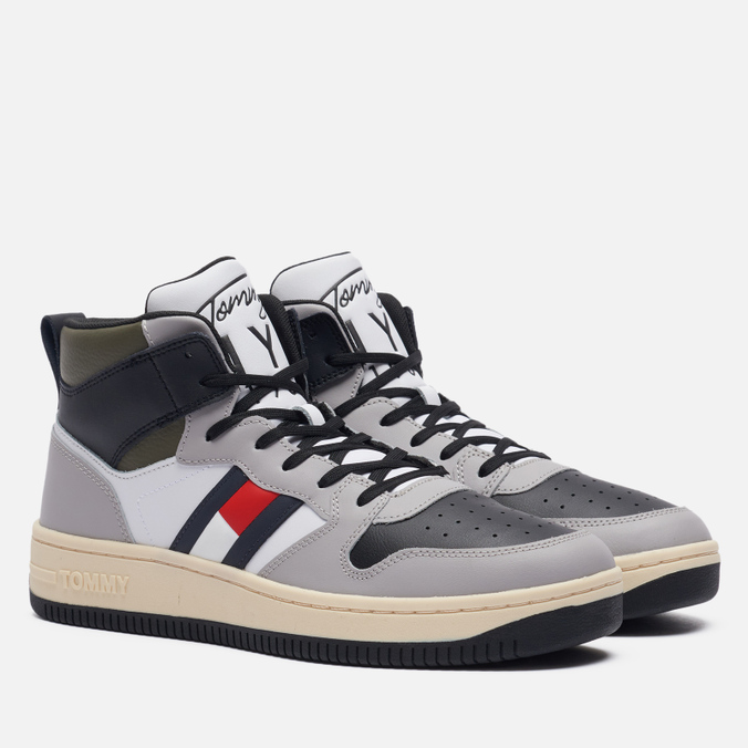 фото Кроссовки мужские tommy jeans high-top cupsole leather basketball trainers серые 40 eu