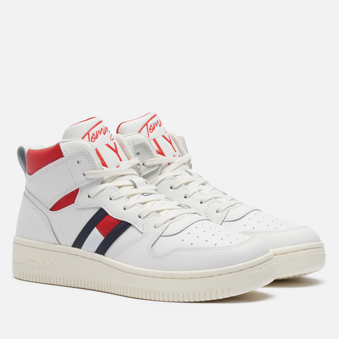 фото Кроссовки женские tommy jeans leather high-top basketball trainers белые 36 eu