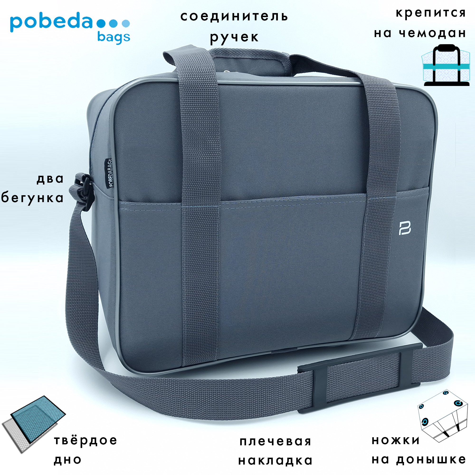 Дорожная сумка унисекс Pobedabags Стандарт плюс серая, 36х30х27 см