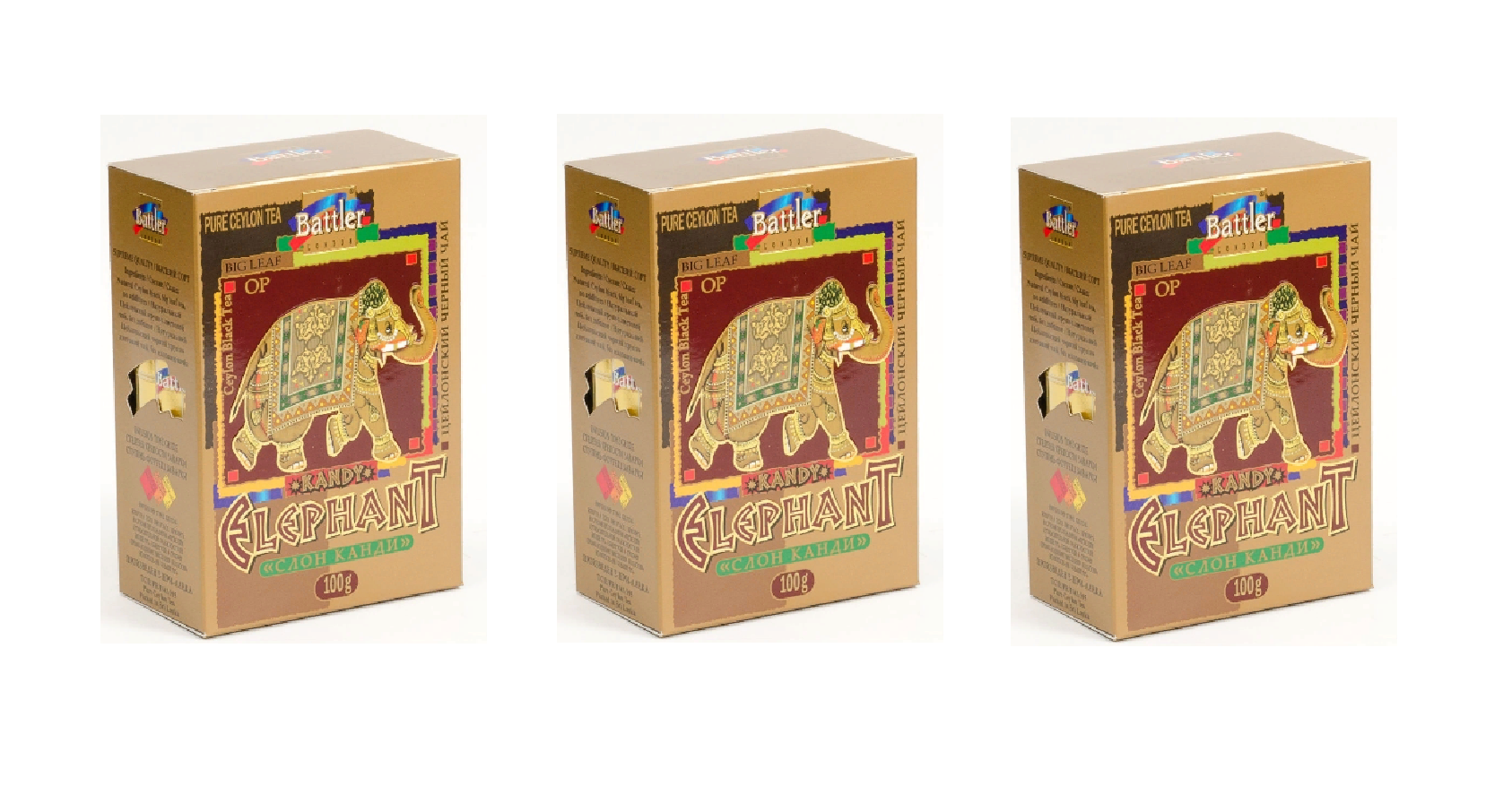

Чай черный Battler листовой Слон Канди, ОР, 100 г х 3 шт
