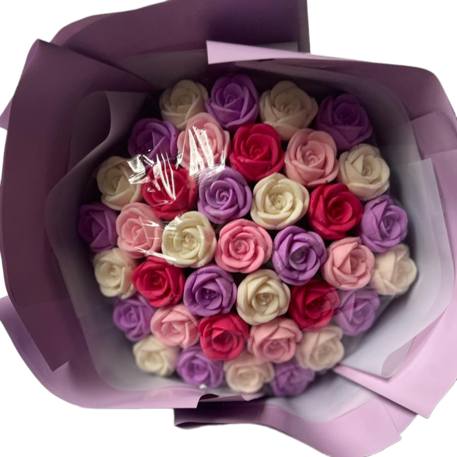 

Букет из шоколадных роз ShokoTrendy 37 шт 4 цвета, 444 г, Шоколадные розы букет