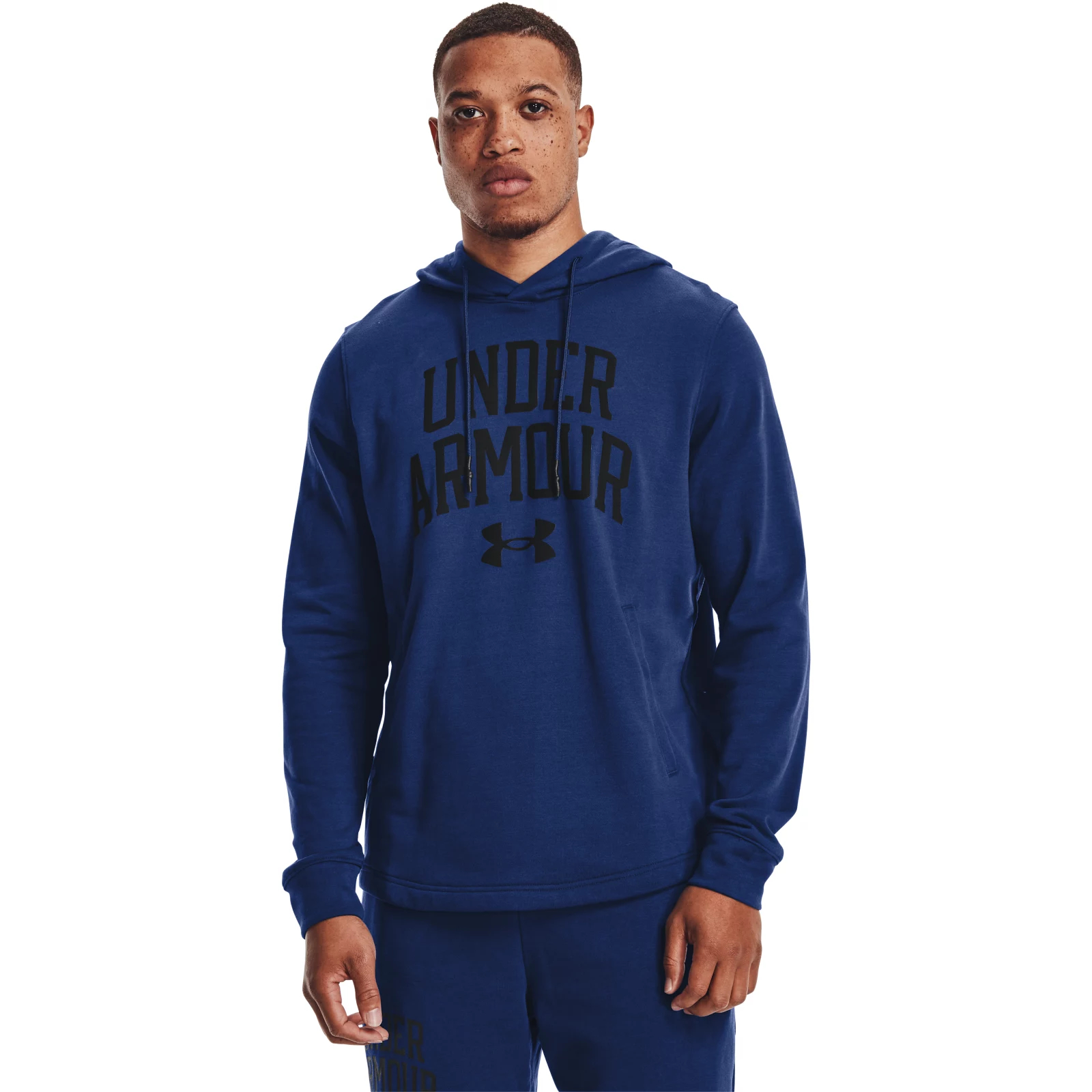 фото Толстовка мужская under armour rival terry collegiate hoodie синяя 50-52 ru