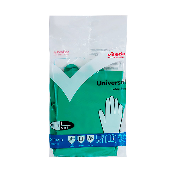 Vileda Professional Перчатки универсальные L зеленые резиновые