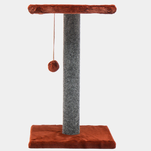 Когтеточка - столбик для котят Homestuff ,с лежанкой, коричневый, фетр, 30х30х52 см