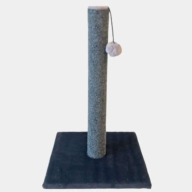 Когтеточка - столбик для котят Homestuff, с игрушкой, синий, фетр, 30х30х50 см