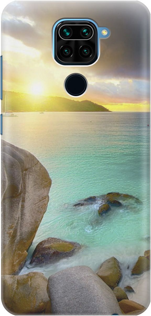 

Чехол на Xiaomi Redmi Note 9 "Закат на каменистом берегу", Бирюзовый;желтый, 2386
