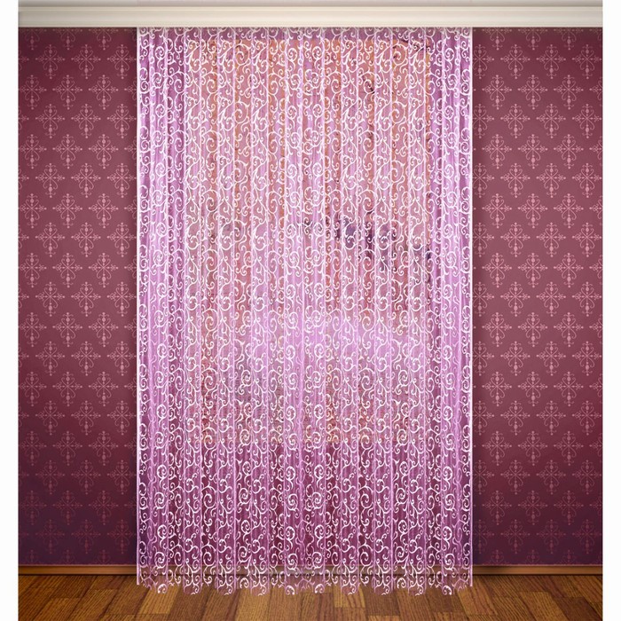 

Штора, ширина 300 см, высота 280 см, с шторной лентой, цвет фиолетово-розовый