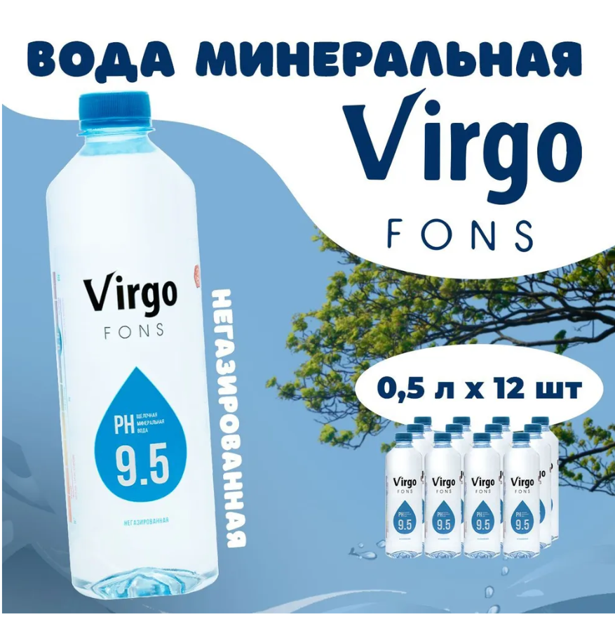 Вода питьевая Virgo fons природная щелочная pH 9.5, негазированная, 0,5 л х 12 шт