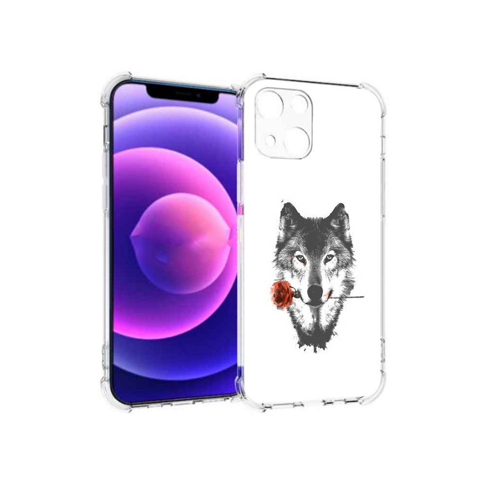 

Чехол MyPads Tocco для Apple iPhone 13 mini волк с розой (PT162959.608.270), Прозрачный, Tocco