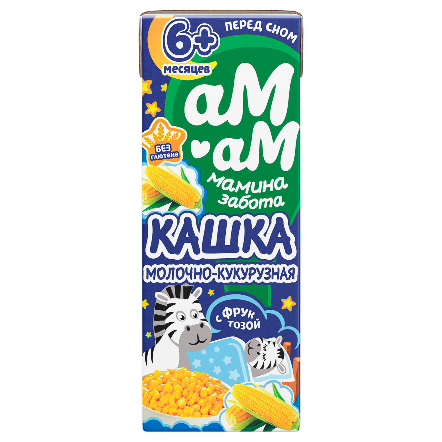 Кашка Ам-Ам Мамина забота молочно-кукурузная, с фруктозой, с 6 месяцев, 2,5%, 210 г