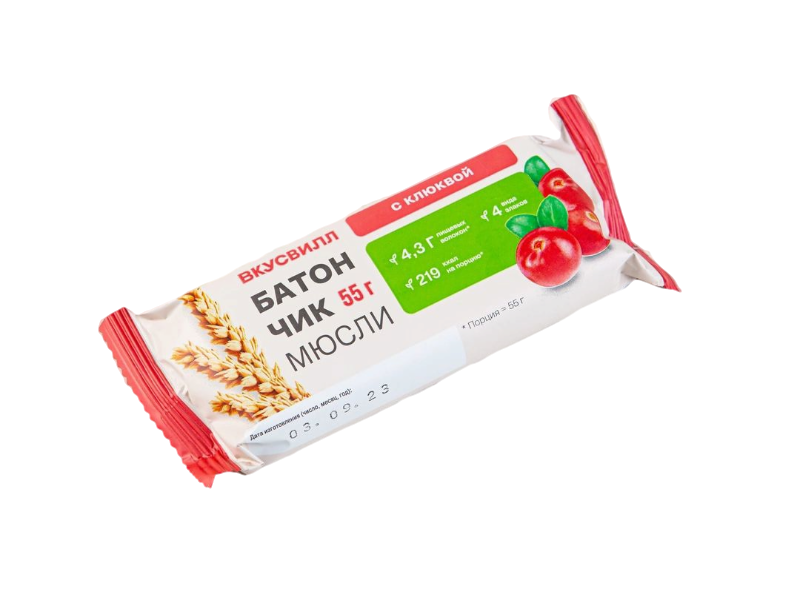 

Батончик ВкусВилл мультизлаковый мюсли с клюквой 55 г