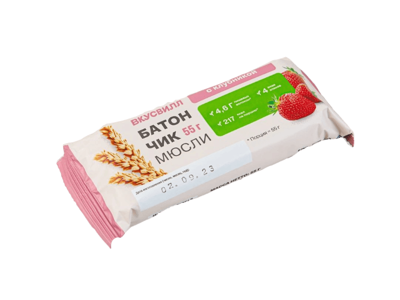 

Батончик ВкусВилл мультизлаковый мюсли с клубникой 55 г