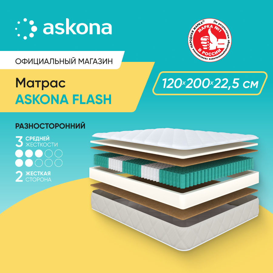 

Матрас Askona Flash 120x200, Бежевый, Flash