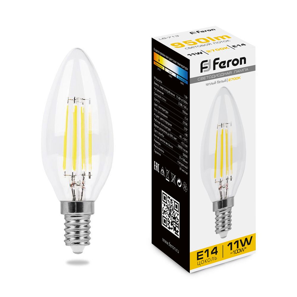 

Лампочка светодиодная FERON LB-713, 11Вт E14 230V упаковка 10 шт 38006, LB-713
