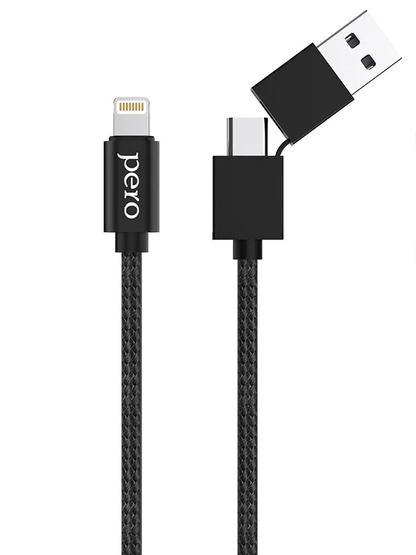 

Дата-кабель PERO DC-07 UNIVERSAL 2 in 1, USB-A + PD to Lightning, 1m, Silver