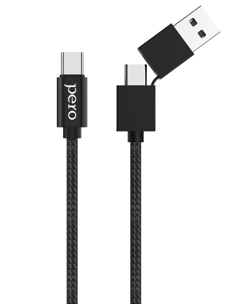 

Дата-кабель PERO DC-07 UNIVERSAL 2 in 1, USB-A + PD to Type-C, 1m, Black