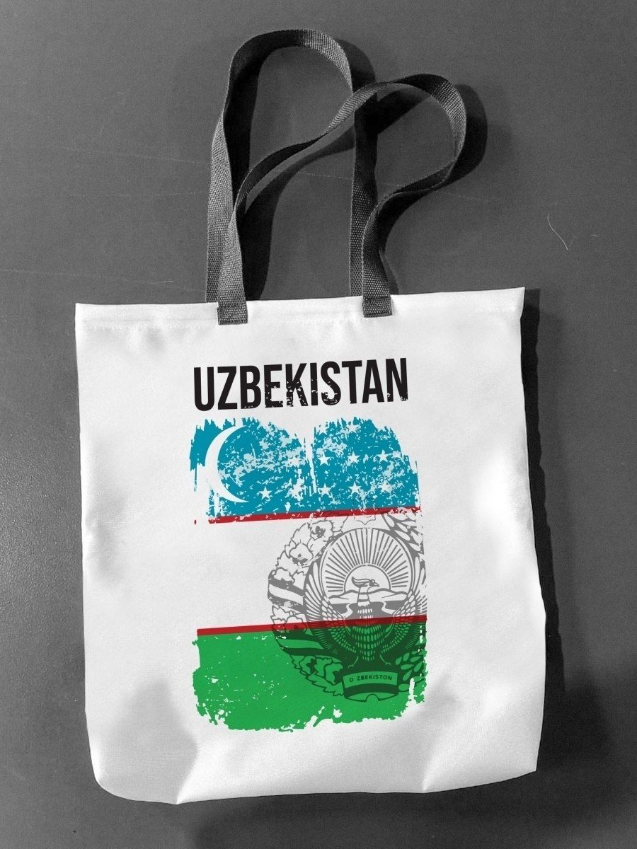 Сумка шоппер женская NoBrand Флаг Узбекистана, белый