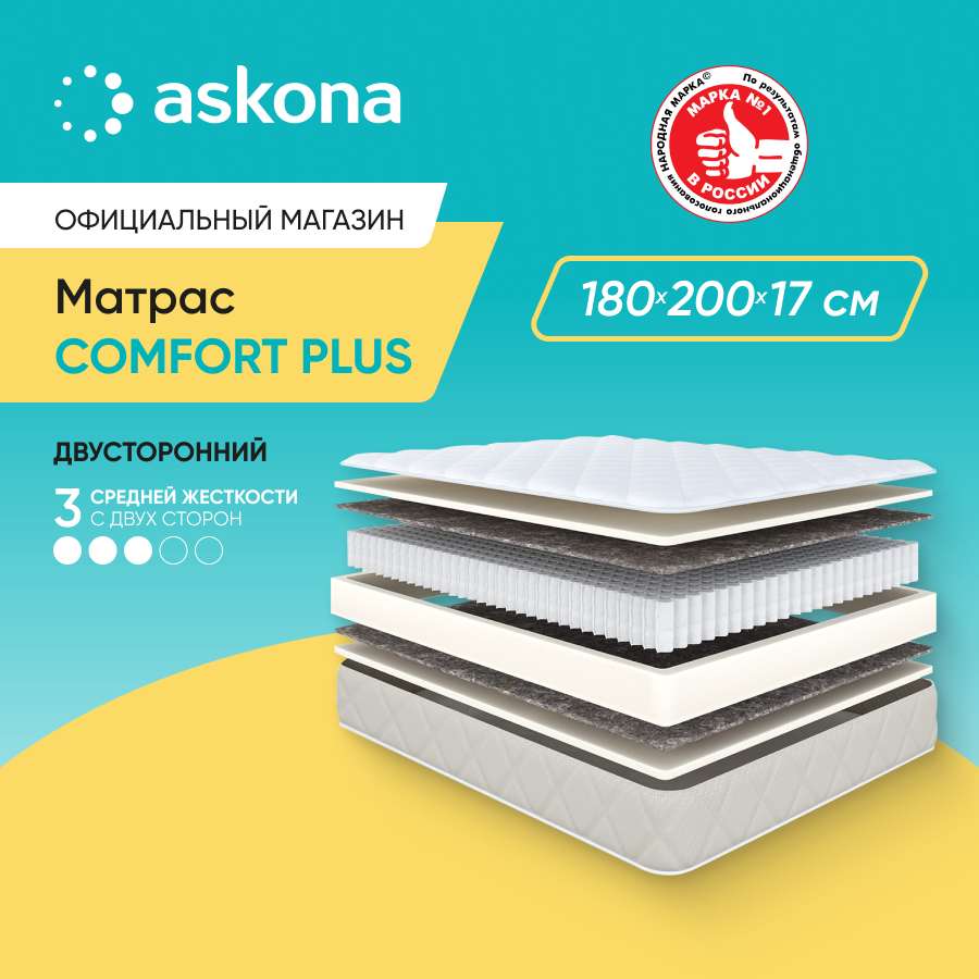 

Матрас Askona Comfort Plus 180x200, Бежевый, COMFORT PLUS