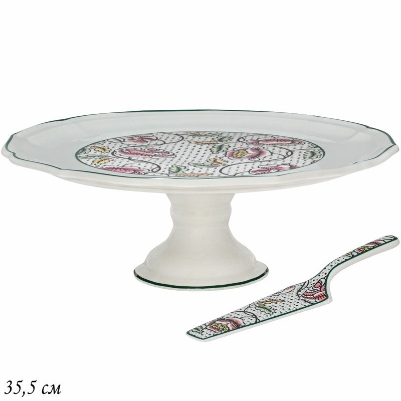 

Тортовница 35,5 см. ГЛОРИЯ на ножке с лопаткой Фарфор Lenardi (177696), 205-223