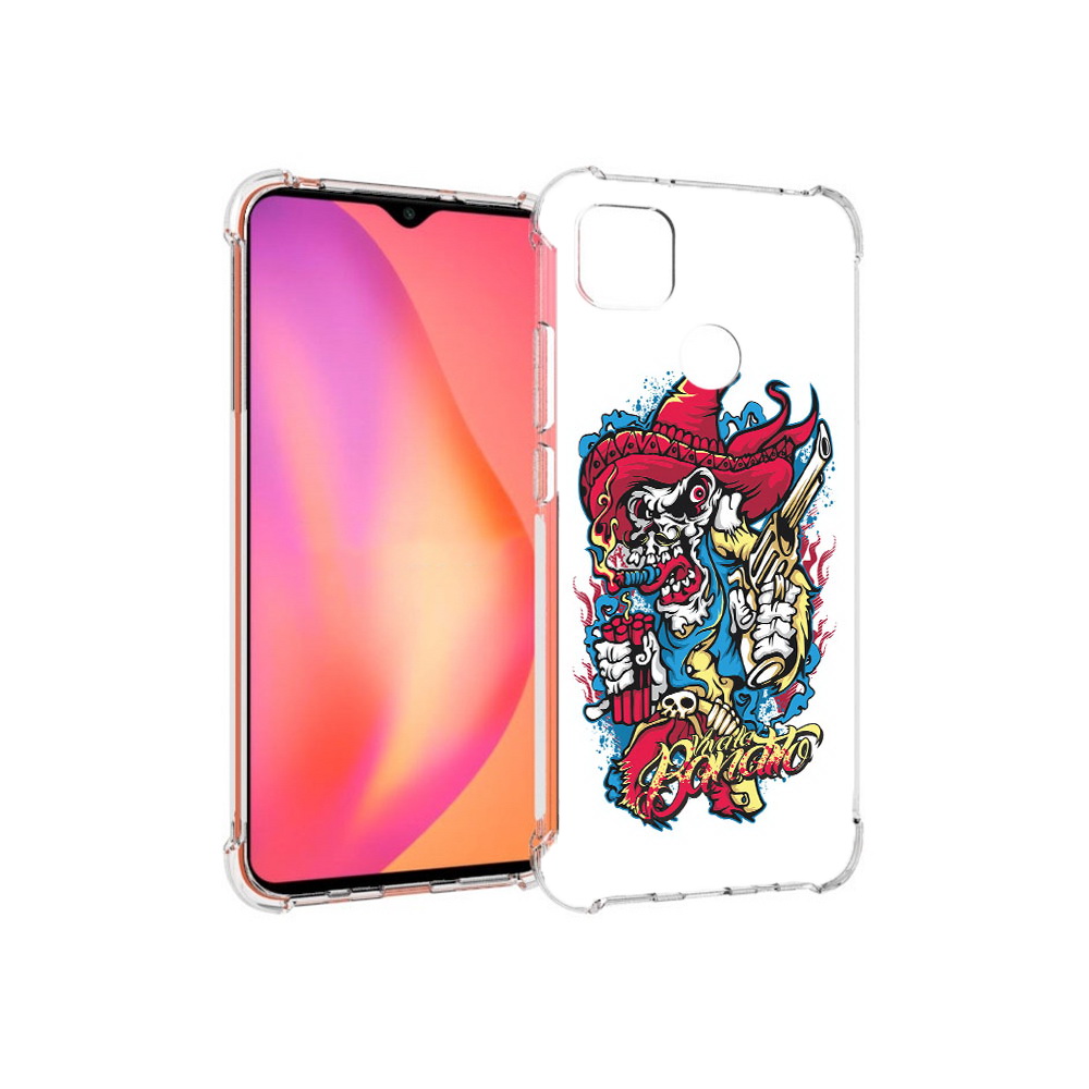 

Чехол MyPads Tocco для Xiaomi Redmi 9C нарисованный скелет с писталетом (PT152115.265.513), Прозрачный, Tocco